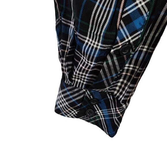 Torrid Top 1X Black Plaid‎ Lizzie Rayon Twill Button-Up Long Sleeve Shirt NWT - Picture 5 of 13